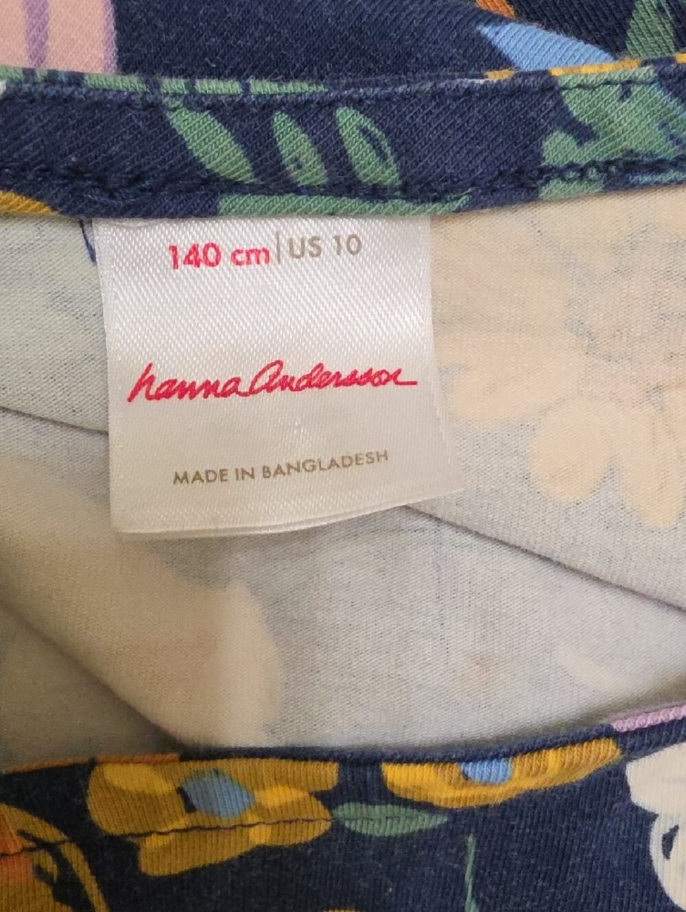 Hanna Andersson Navy Floral Long-Sleeve Dress with Pink & Yellow Blooms, Size 10 - Picture 4 of 5